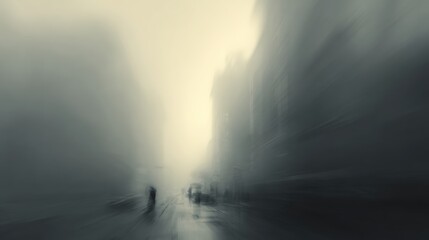 Adult person walking with umbrella on foggy city street