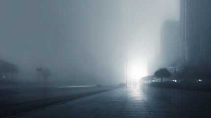 Mysterious urban scene with cars in foggy city street