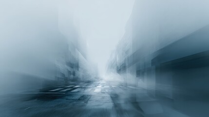Abstract urban street scene with foggy buildings and crosswalk