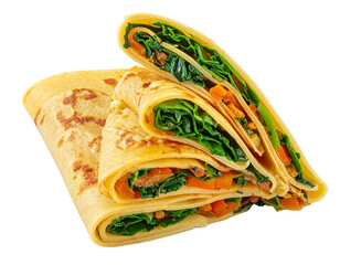 Delicious Vegetable-Stuffed Crepes Arranged on White Plate isolated on transparent background PNG