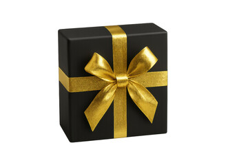 Obraz premium Black gift box with gold ribbon on transparent background