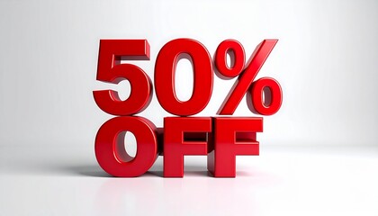 Vibrant Red 50 Off Text on White Background Bold Discount Promotion.