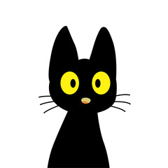 Flat vector illustration of a cute black cat with large yellow eyes and a simple minimalist style. Perfect for pet-themed designs, animal icons, children’s illustrations, and cartoon-style graphics. S