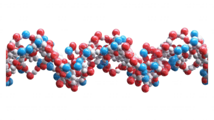 Colorful molecular structure with red blue and white spheres