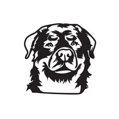 Black silhouette of a strong rottweiler isolated on a white background, symbolizing loyalty, power, and protection in a clean modern vector style.