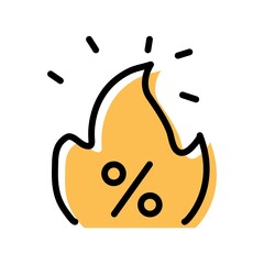 
An illustration of a black and yellow discount (sale) icon on a white background