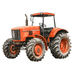 Orange Farm Tractor Clipart: Rustic Farming Vehicle Illustration
