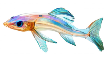 An iridescent fish with blue eyes on a black background