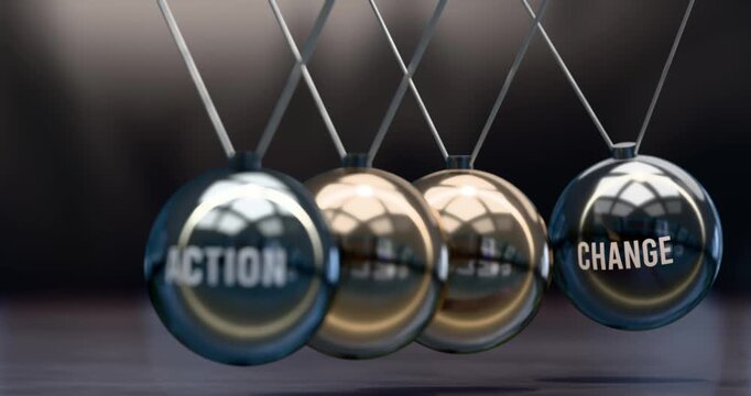 Action creates change. Elegant metaphor showing power of the action and its effects on change. Mutual and self inforcing link between action and change. Video can be looped