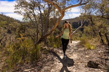 Woman enjoying a bushwalk in mountains of Lithgow