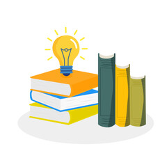 Knowledge and idea, books and light bulb
