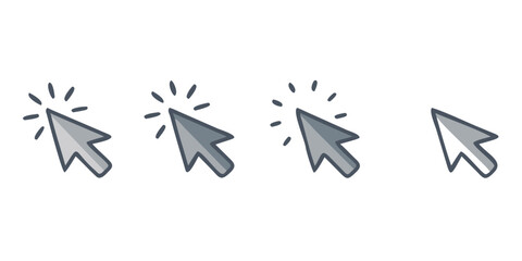 Computer mouse click cursor gray arrow icons set and loading icons. Cursor icon. Mouse click cursor collection.