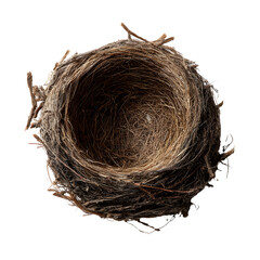 Obraz premium Empty Nest: Close-up of a rustic, empty bird's nest, showcasing intricate weaving of twigs and natural materials. A symbol of new beginnings and departure.