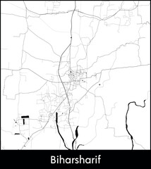 Biharsharif city map, India - Topographic vector map poster