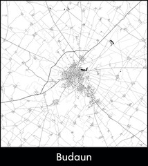 Budaun city map, India - Topographic vector map poster