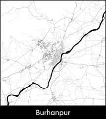 Burhanpur city map, India - Topographic vector map poster