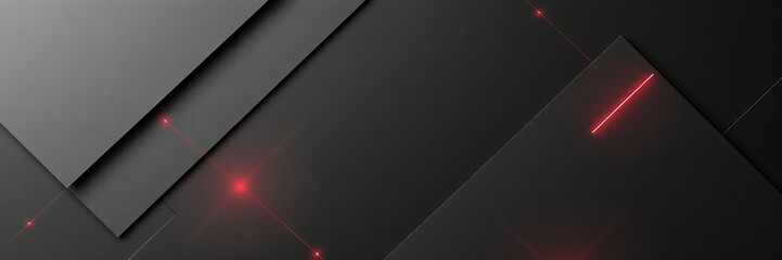 Dark geometric planes overlap and interact with scattered red laser light in this modern, industrial, and mysterious abstract background design.
