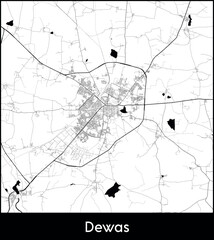 Dewas city map, India - Topographic vector map poster