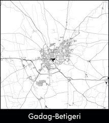 Gadag Betigeri city map, India - Topographic vector map poster