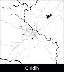 Giridih city map, India - Topographic vector map poster