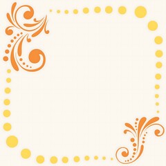 Decorative Floral Frame with Orange Swirls and Yellow Dots Design