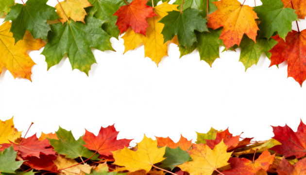 Colorful autumn maple leaves border a blank black space for text or design