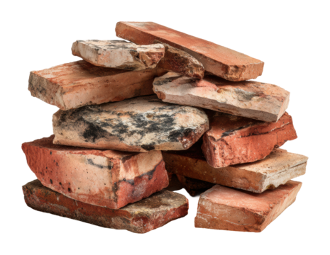Building materials for construction urban brick pile isolated on transparent background