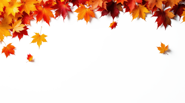 Vibrant autumn leaves border a blank space for text or design elements