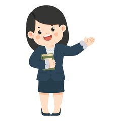 Cartoon Woman Holding Book and Presenting teacher