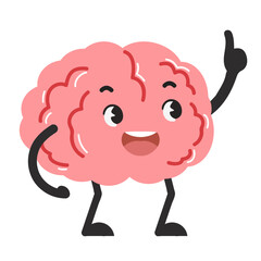 Cartoon Brain Character Raising Index Finger