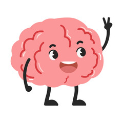Cartoon Brain Waving Hello Illustration