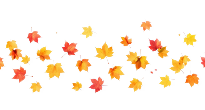 Autumn leaves falling against a black background, perfect for seasonal designs - Powered by Adobe
