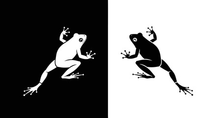Monochrome frog silhouette graphic in black and white versions.