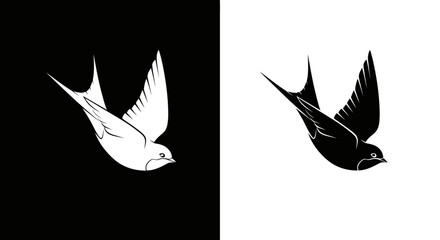 Obraz premium Elegant flying swallow bird graphic in black and white versions.