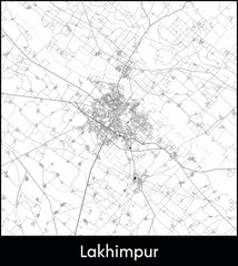 Lakhimpur city map, India - Topographic vector map poster
