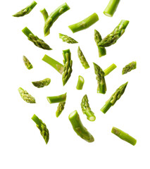 Falling fresh asparagus kitchen food isolated on transparent background