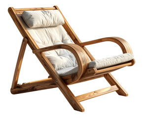Reclining Wooden Beach Chair with Comfortable Cushion isolated on transparent background PNG