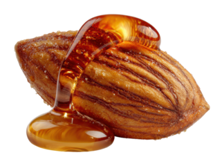 Drizzling honey over almonds kitchen food bright light isolated on transparent background