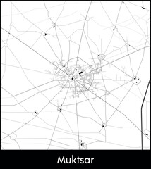 Muktsar city map, India - Topographic vector map poster