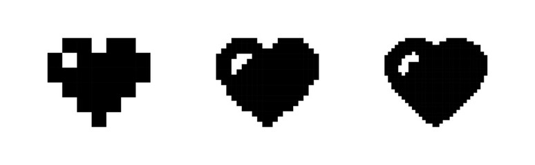 Obraz premium Three Pixelated Hearts Illustrating Varying Degrees of Health and Vigor on White Background