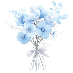 Watercolor bouquet of light blue flowers and delicate foliage watercolor illutrastion transparent background