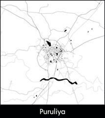Puruliya city map, India - Topographic vector map poster