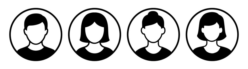 Simple avatar profile people icon set on transparent background