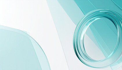 Abstract composition with translucent glass shapes and circular elements background