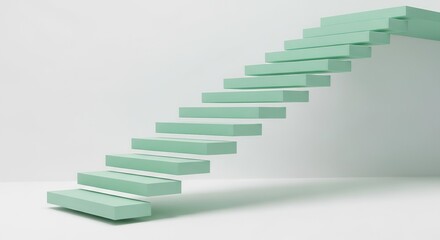 Obraz premium Modern 3D Rendering of A Light Green Stairway Against A Bright White Wall, Emphasizing Simplicity and Forward Movement
