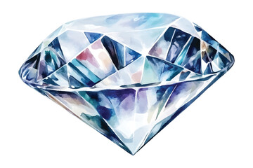 Watercolor Diamond Gemstone with Blue and Purple Hues on White watercolor illutrastion transparent background