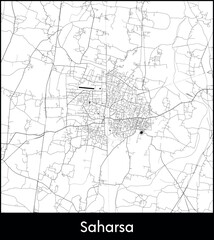 Saharsa city map, India - Topographic vector map poster