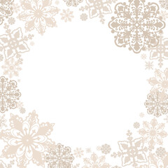 Christmas square template for greeting card,invitations vintage openwork airy snowflakes in beige colors isolated on white background.Hand-drawn watercolor illustration