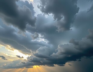 Dramatic storm clouds gathering in a vast sky, hinting at powerful weather changes, atmospheric, background