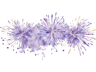 Watercolor Fireworks Bursting Purple and Gold on White watercolor illutrastion transparent background